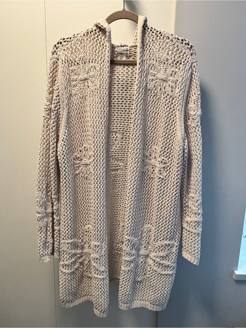 Nicole Miller Open-Front Crochet Hooded Cardigan Sweater XL